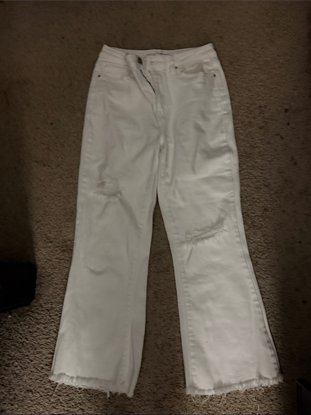 High-Rise White Wide-Leg Distressed Jeans